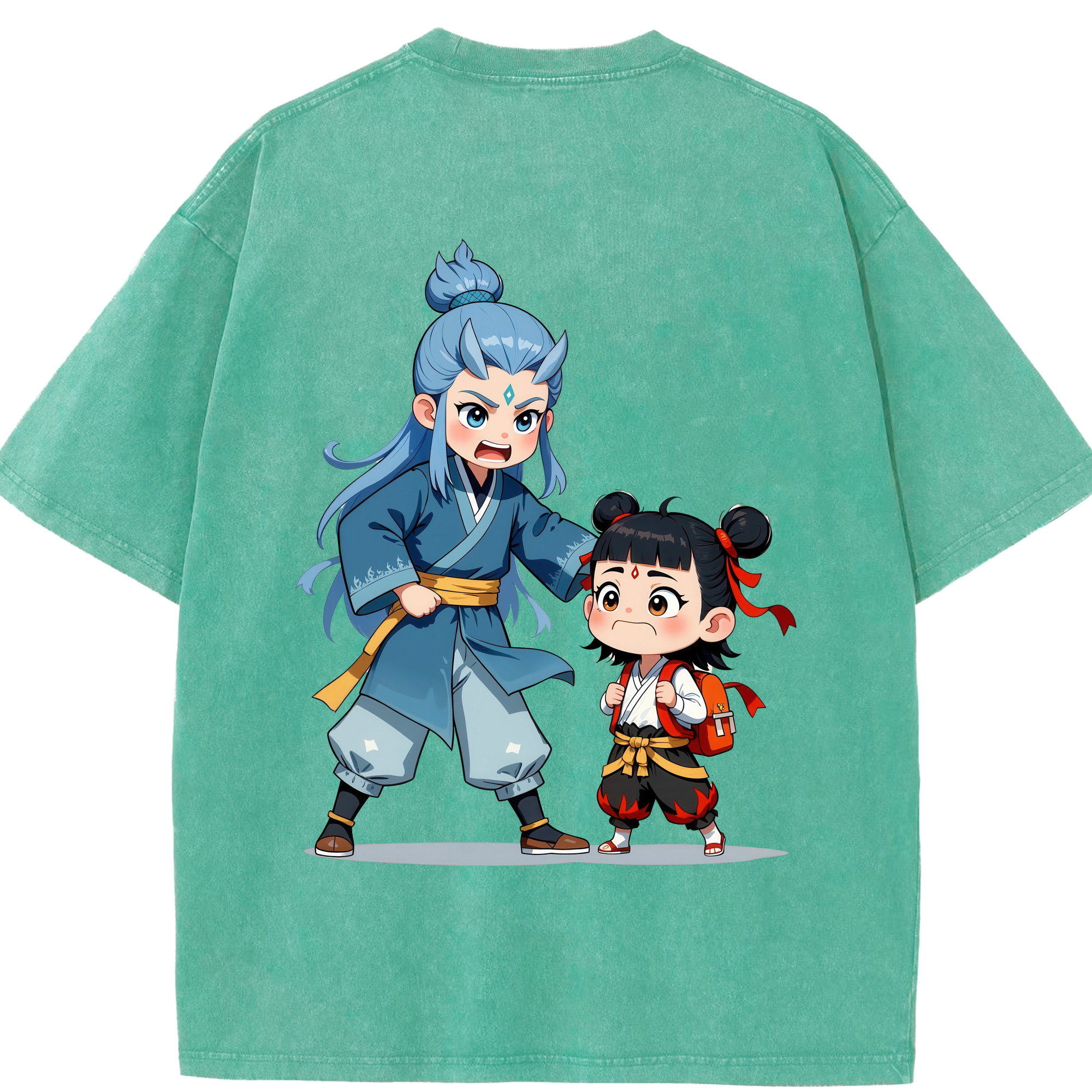 （画像用） Ne Zha 2 ナタ 魔童の大暴れ 綿100% ヴィンテージ風 半袖Tシャツ（背面プリント）